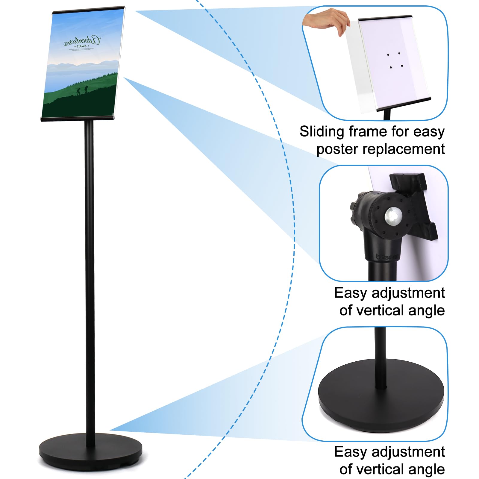RayLove A4 - Soporte de aluminio DIN A4 para carteles, expositor, para bodas, eventos empresariales (negro, A4)