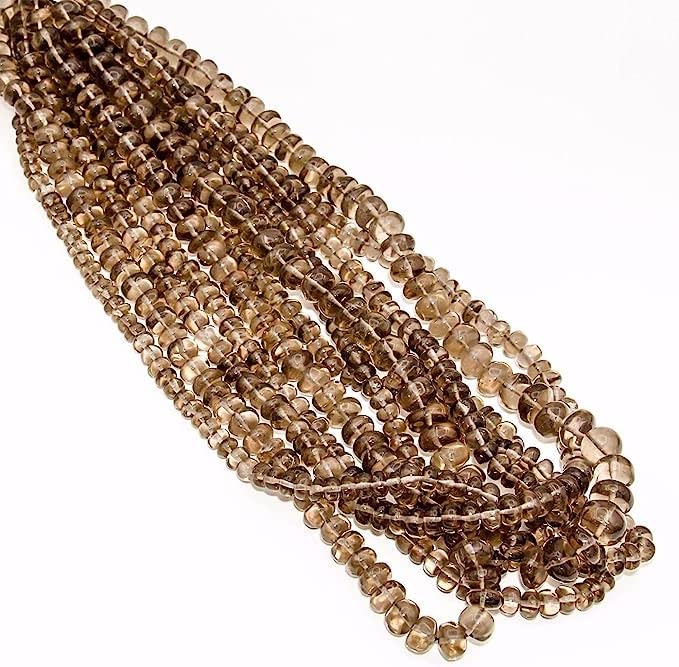 Kashish Gems & Jewels Grey Brown Color Natural Scottish Smoky Quartz Gemstone Plain Rondelle Shape Beads 3 Line Loose 13 Inch Strand Jewelry Beaded Supplies Semi Precious Gem Beads 4-5 mm.2