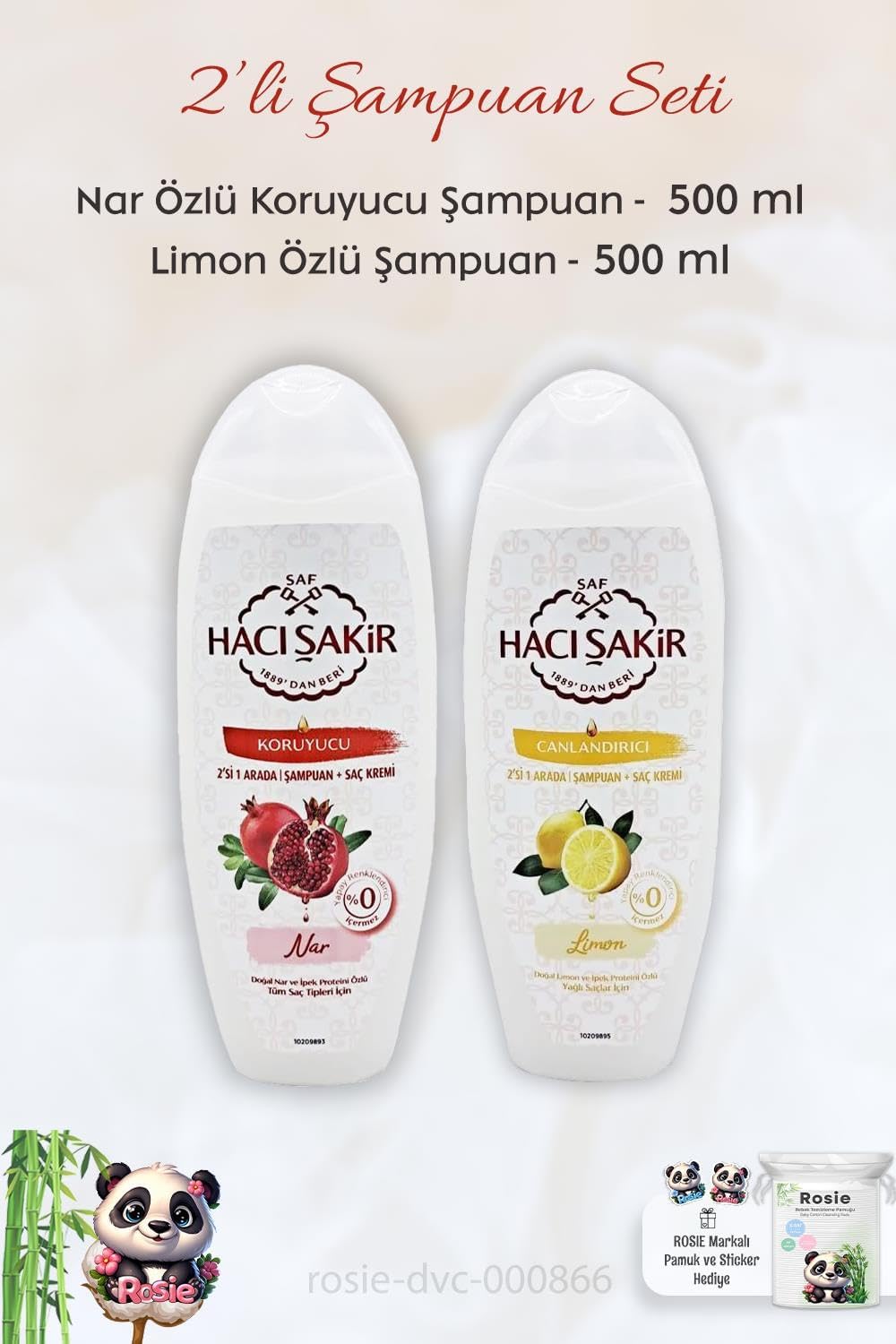 Hacı Şakir Nar 2si 1 Arada Şampuan 500 ml, Limonlu Şampuan 500 ml ve ROSIE