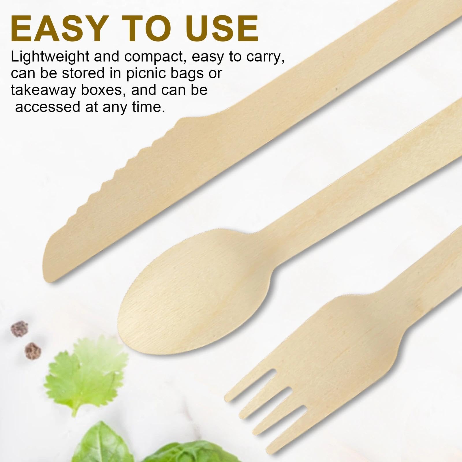 Couverts de Table Jetables, 300 Pièces Couvert Bois, Comprend 100 Fourchettes, 100 Cuillères et 100 Couteaux en Bois, Bouleau Couverts Pique Nique, pour Barbecues, Fêtes et Pique-Niques