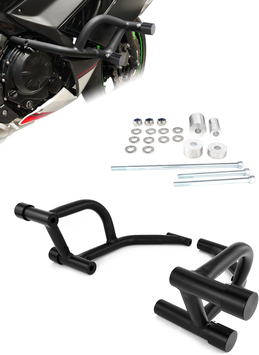 Engine Guard Crash Bars Fit for Z650 2017-2024 Crash Cage Highway Bar Race Rail Engine Bumper Protector Motorcycle Stunt Cage Bar with POM Frame Slider