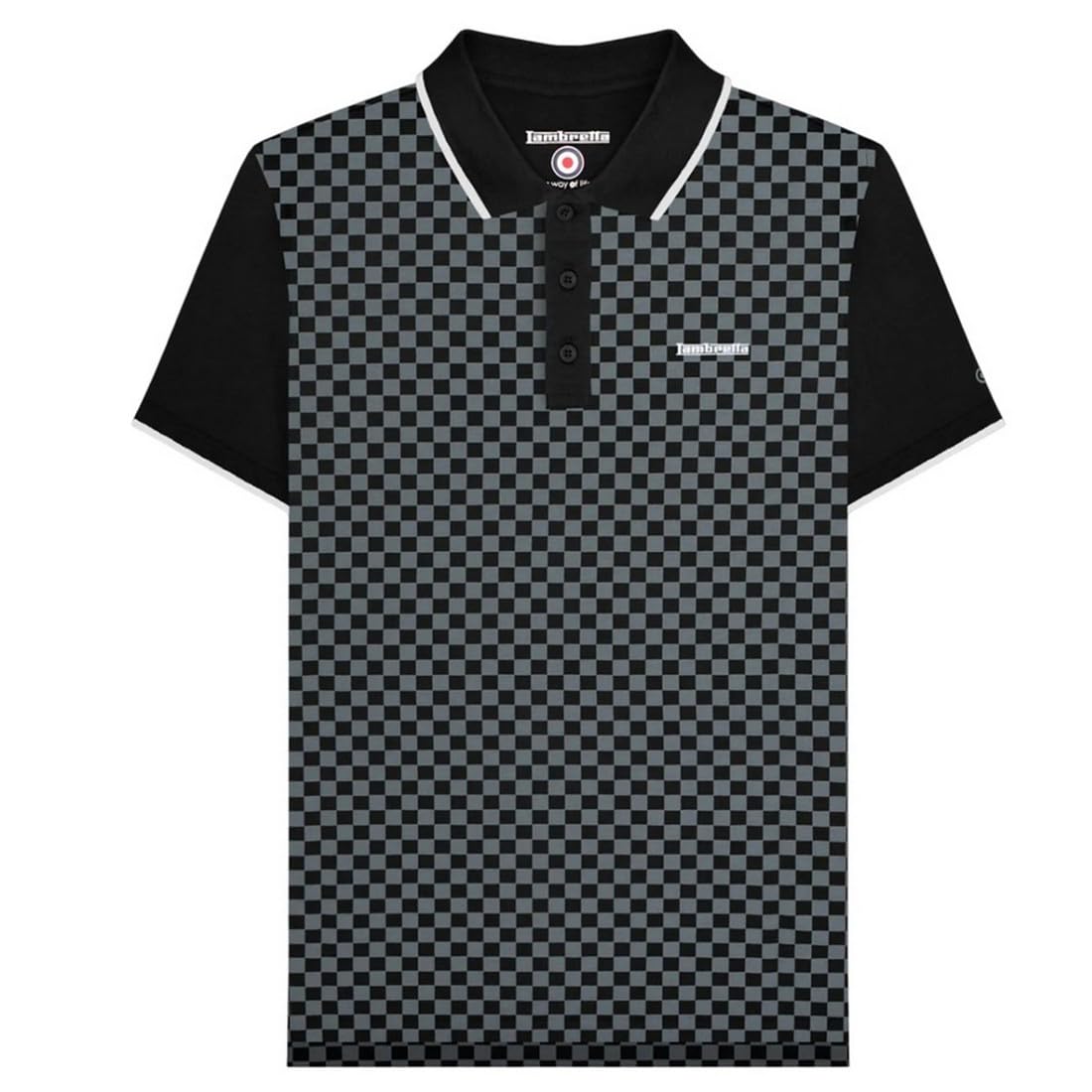 Lambretta Men's Black Two Tone Aop Polo Shirt Big & Tall Short Sleeve Top - 4XL