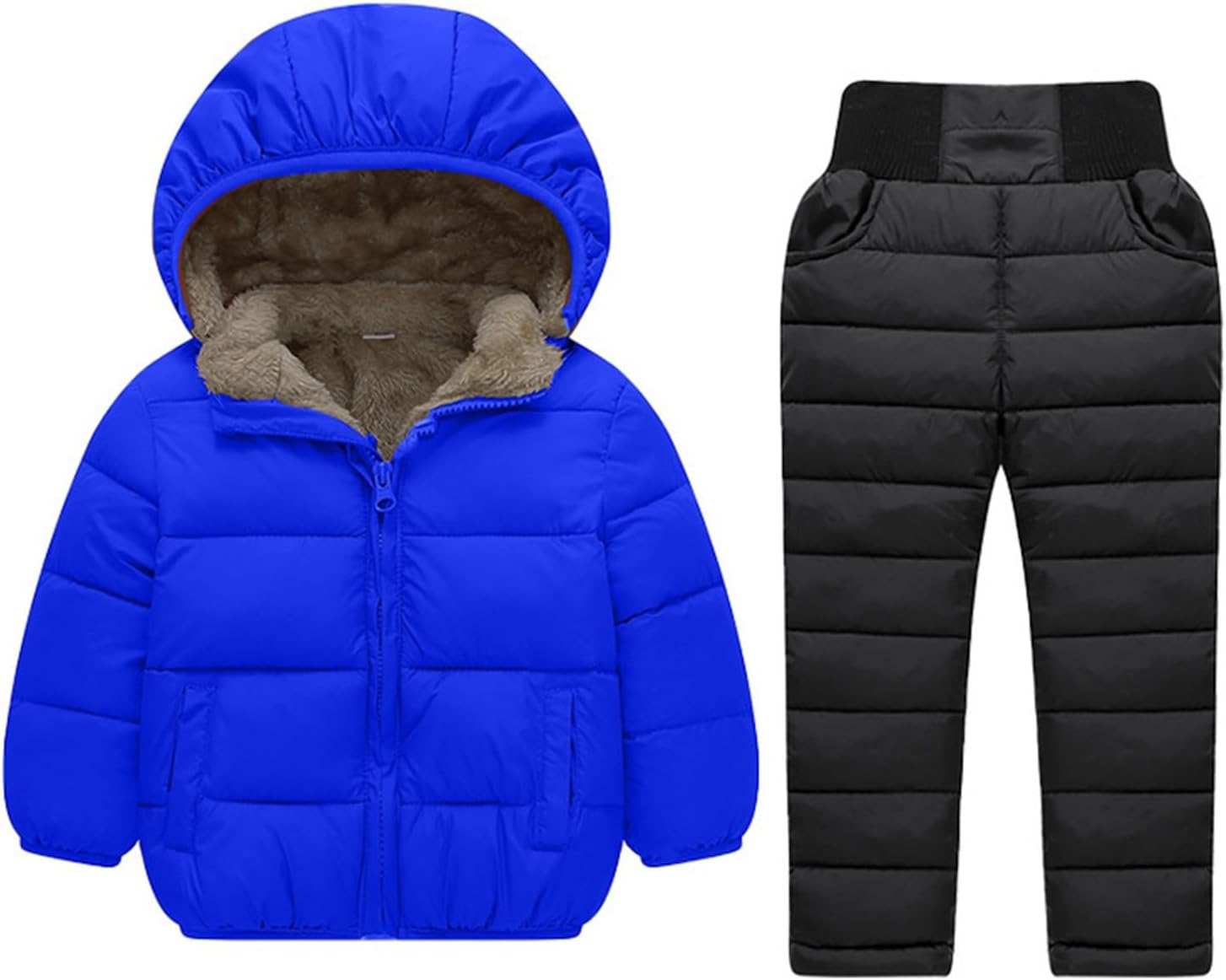 Kids Winter Puffer Set Boy Girl 2-Piece Quilted Down Jacket and Snow Pants Set Insulated Fleece Lined Snowsuit Warm Ski Suits