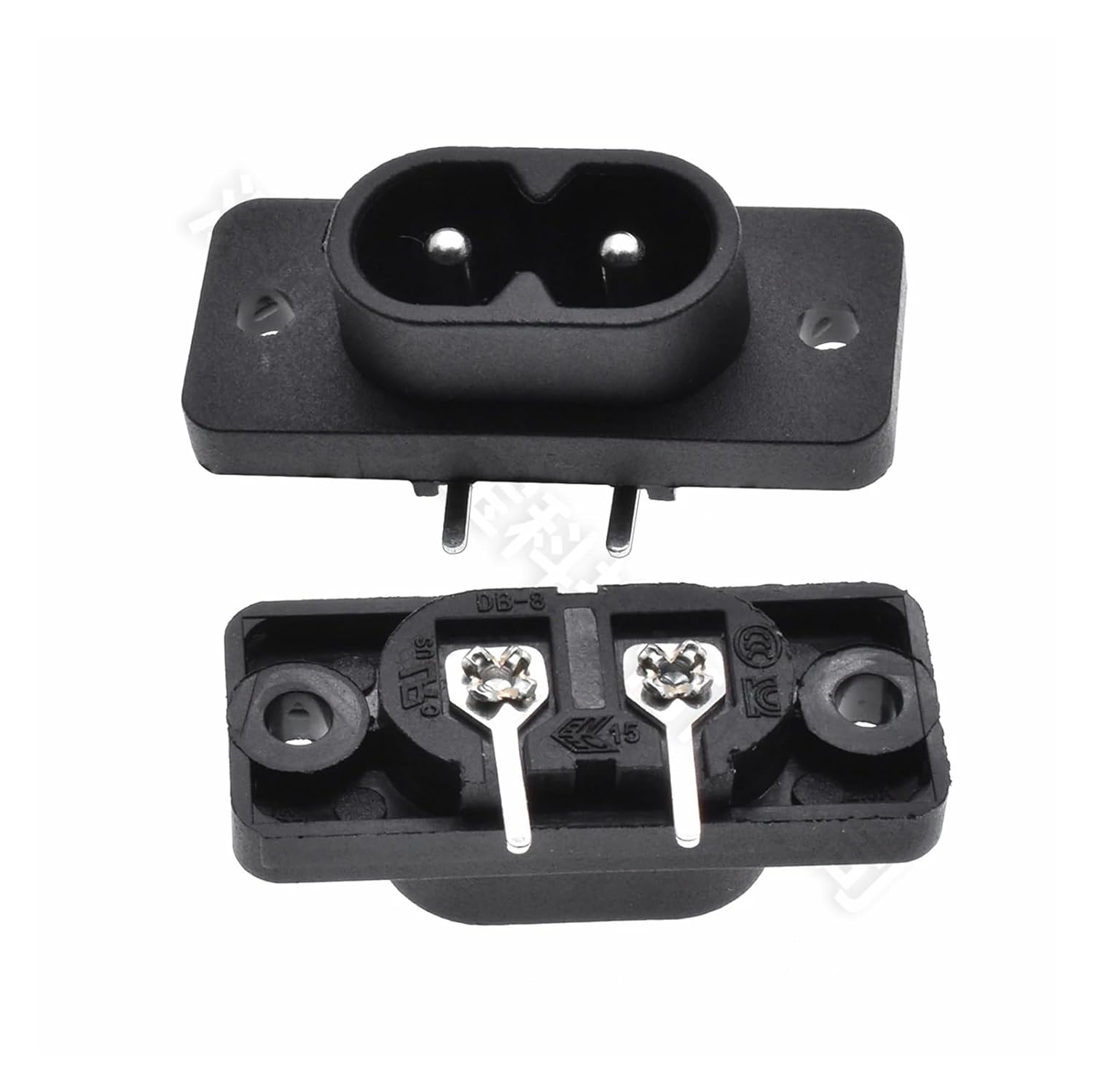 5Pcs IEC320 C8 Black 2 Terminal Power Plug Inlet Socket AC 250V .5A Switch Embedded Industrial Electrical PIN Male 006