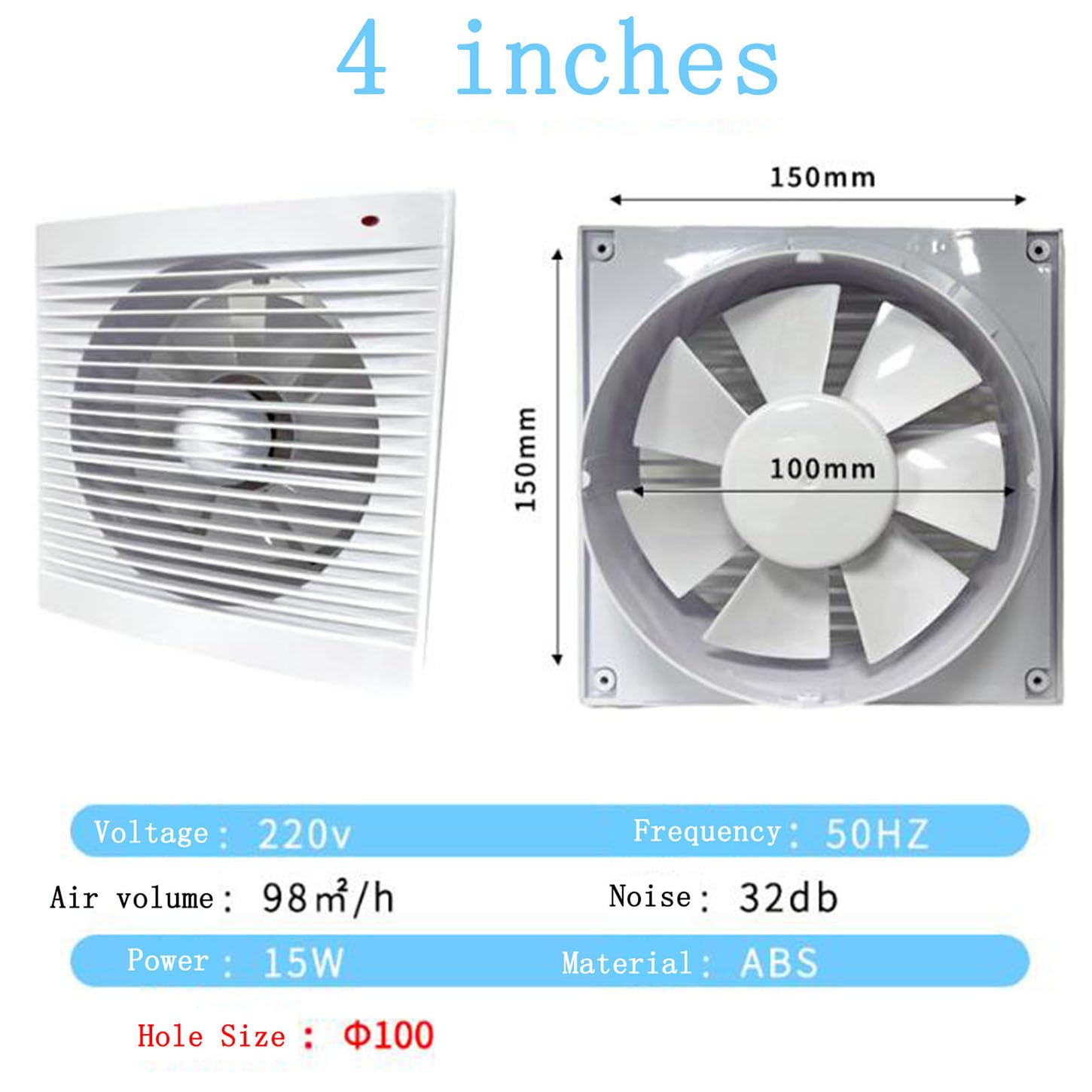 Aspiratore Bagno,Ventola Aspirazione con Valvola di Ritegno Automatica,Basso Consumo Energetico 15W,Estrattore Aria Silenzioso per Cucina,Lavanderia,Garage,Impermeabile,4 Inches