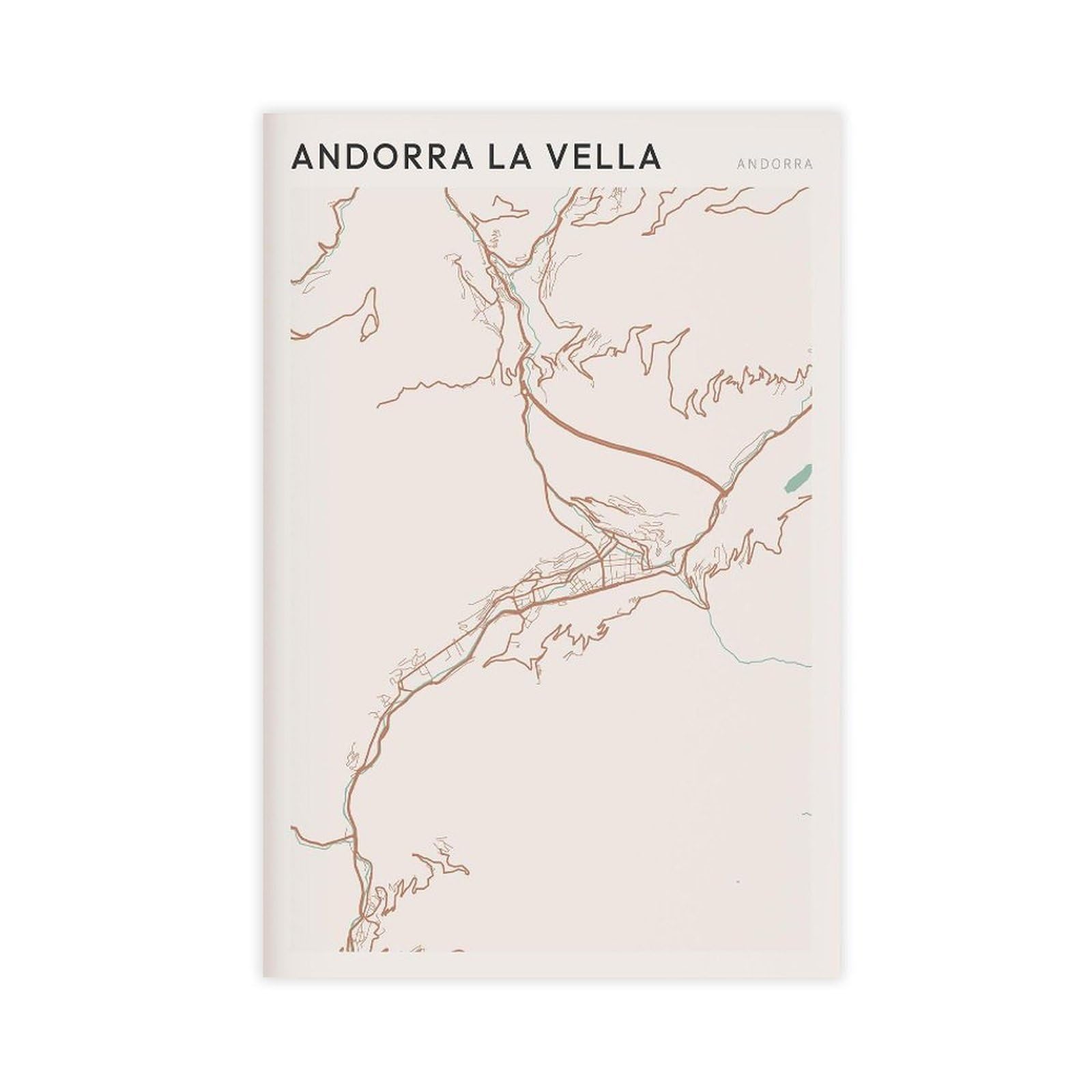 HEYANM Andorra La Vella Map Poster Andorra La Vella Print Poster Wall Art Farmhouse Decor Canvas Poster Bedroom Office Room Decor Gift Unframe 24x36inch