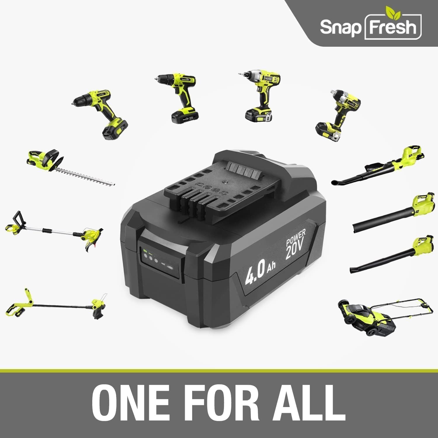 SnapFresh Batteria 20V 4,0Ah Compatibile Solo con Utensili Senza Filo SnapFresh, Batteria a Lunga Durata con Supporto alla Ricarica Rapida (JOB-YFT51-20B)
