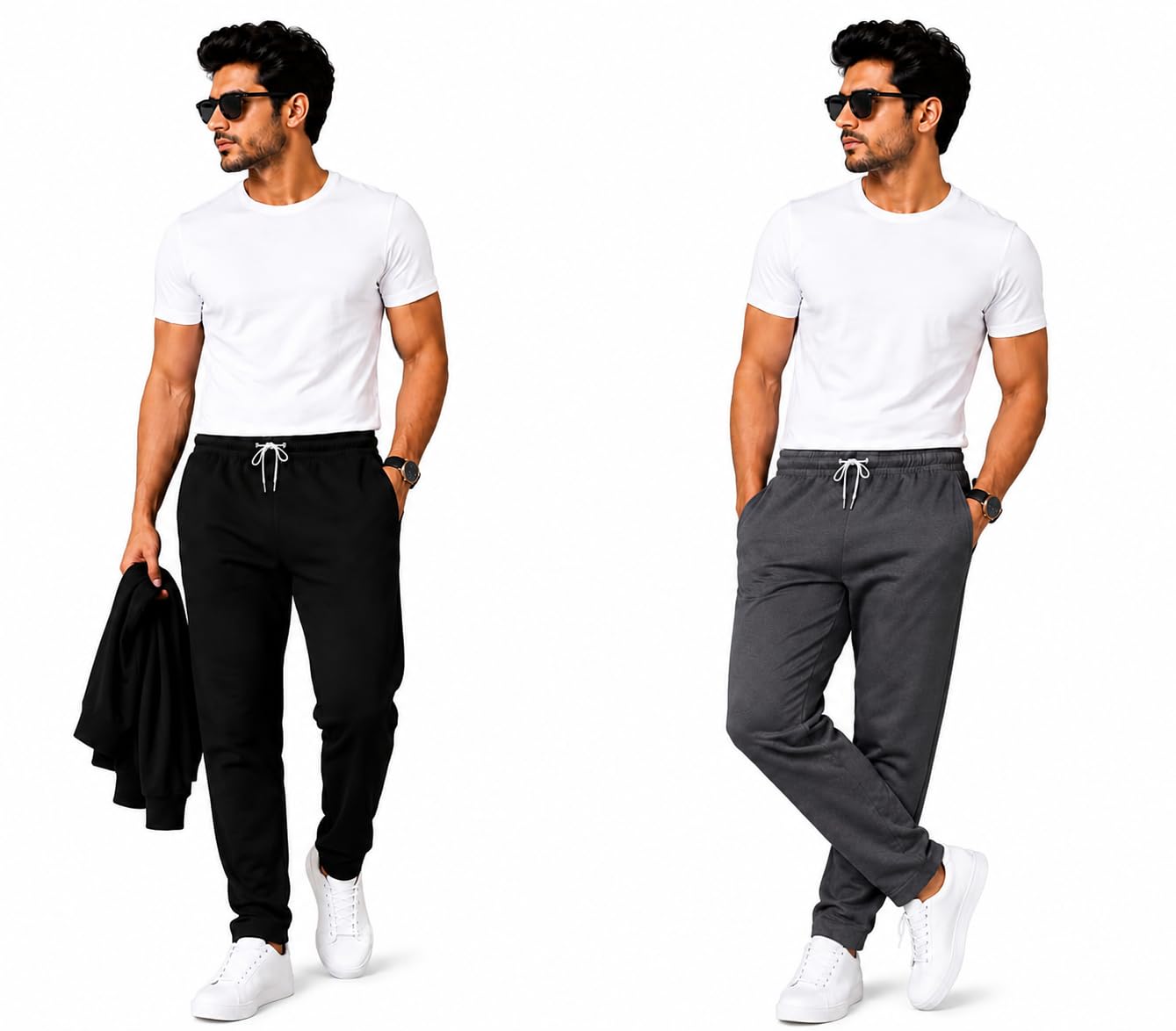 Men's Jogger Track Pants with Drawstring Waist, Pack of 2 Black, Dark Grey-picture-27