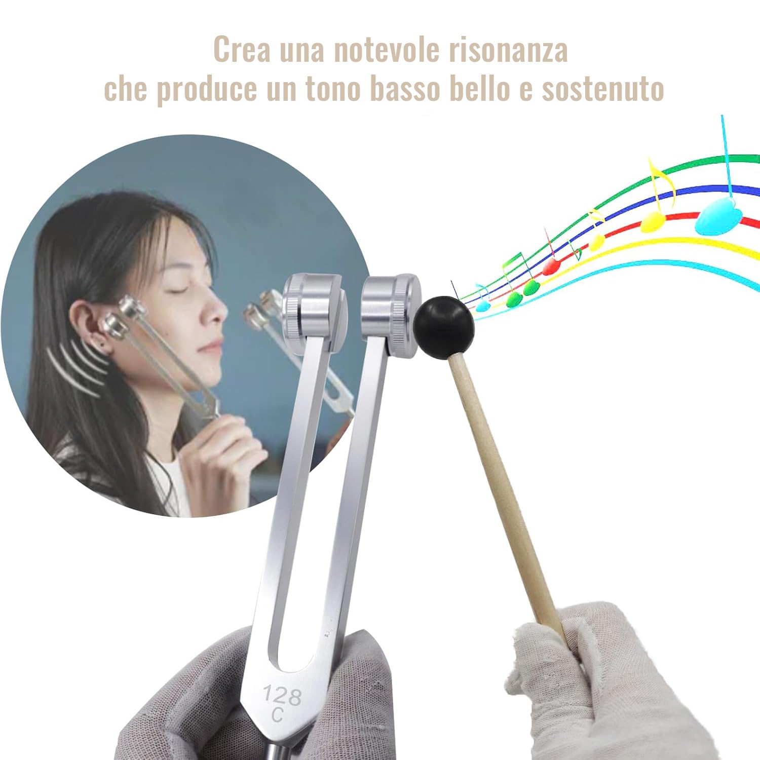 Kufazon 128 Hz leczniczy, neurologiczny mekson, zapewnia precyzyjną odpowiedź częstotliwościową, z silikonowym młotkiem i ściereczką do czyszczenia zapakowaną w miękką aksamitną torbę