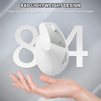 AJAZZ I300 Bluetooth and 2.4G Rechargeable Wireless Mouse,Ergonomic Vertical Design Optical Mouse Computer Mice,800/1200/1600 DPI,Quiet Clicks,84G Lightweight for Laptop, Desktop, PC, MacBook(White)