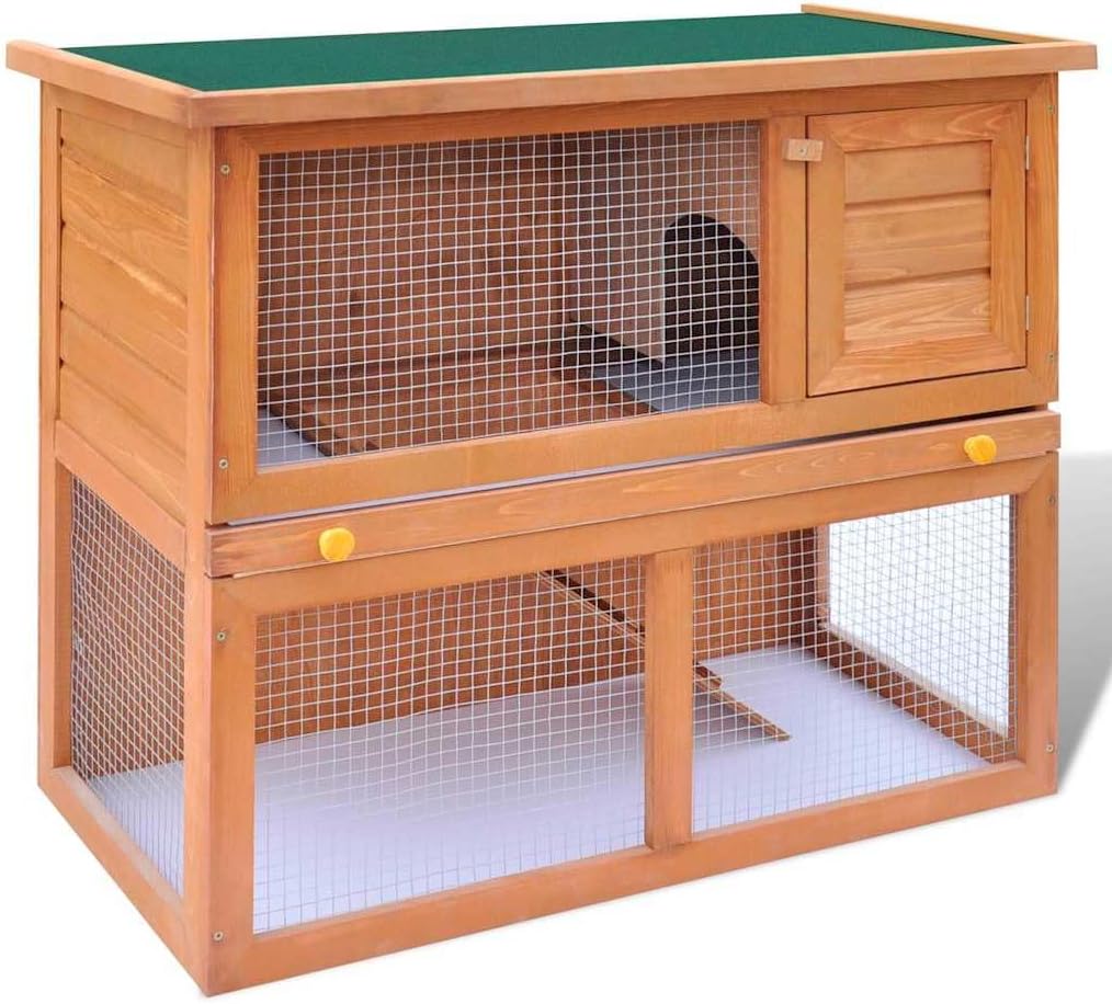Rabbit Hutch for Small Animals, Wooden Bunny Cage with Iron Wire, Outdoor Pet House for Garden and Terrace, 35.4 x 17.7 x 31.5 in Rectangular Rabbit Habitat with Pull-Out Tray