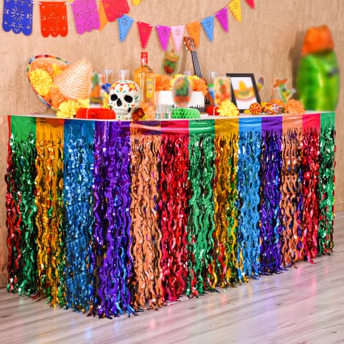 Mega-L Fiesta Taco Foil Fringe Table Skirts, Mexican Table Cloths, 2 Pack