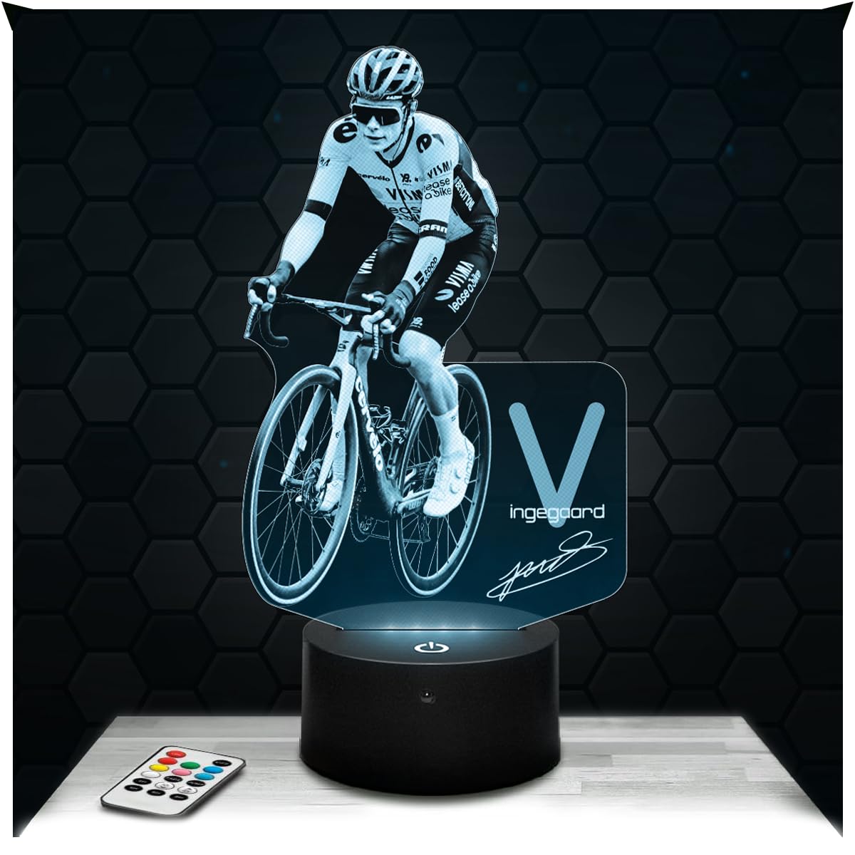Lampephoto.fr - 3D Lamp Jonas Vingegaard Danish Cyclist, Touch LED Night Light, 3D Hologram Effect, Christmas Birthday Gift Idea for Cycling Men Women, Bedroom Decoration Object