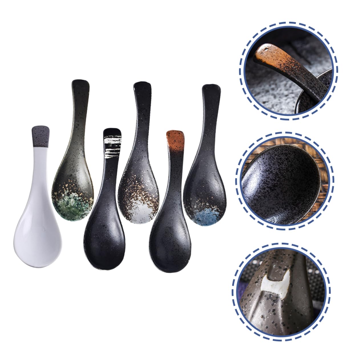 Cucharas Soperas de Cerámica Japonesas Retro, 6 Piezas