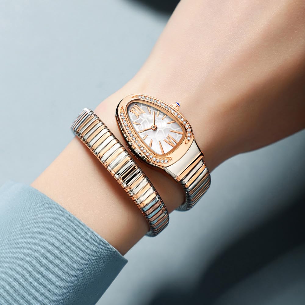 Gosasa Reloj de pulsera de serpiente para mujer, elegante reloj de pulsera envolvente, reloj de cuarzo estilo joyería de moda, reloj serpenti ajustable para vestido y regalo