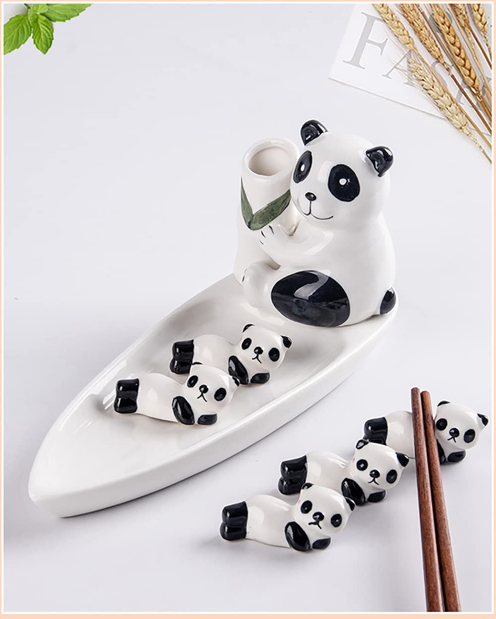 Support De Baguettes en Céramique Créatif 2 Pièces, Dessin Animé De Panda De Canard pour La Vaisselle, 1 Grand Et 5 Petits Réglages De Table De Combinaison Personnalisés