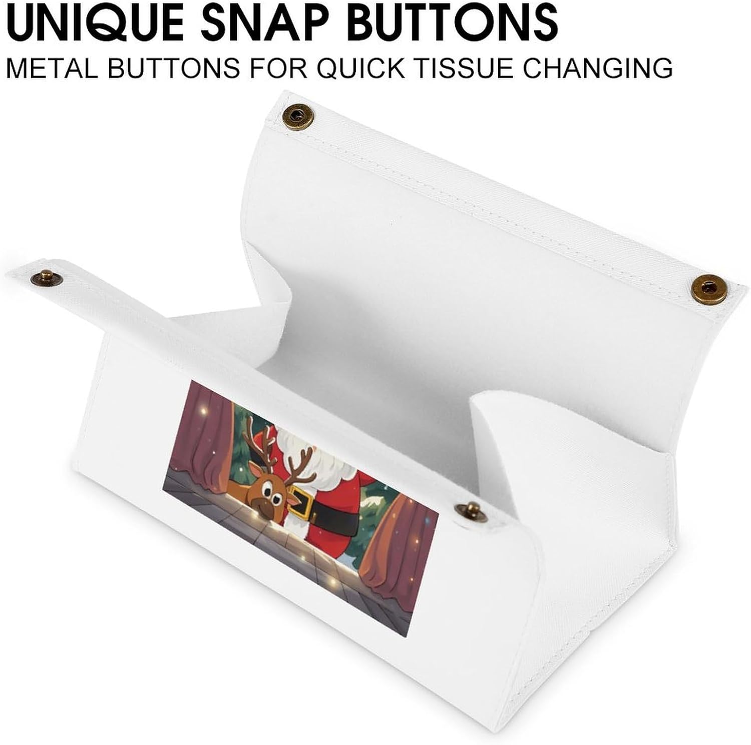Decorative PU Tissue Paper Holder Reindeer Peeping Printed Tissue Box Cover Napkin Tissues Organizer Home Decor for Bathroom Night Stands Desk Car Dining Table image 3