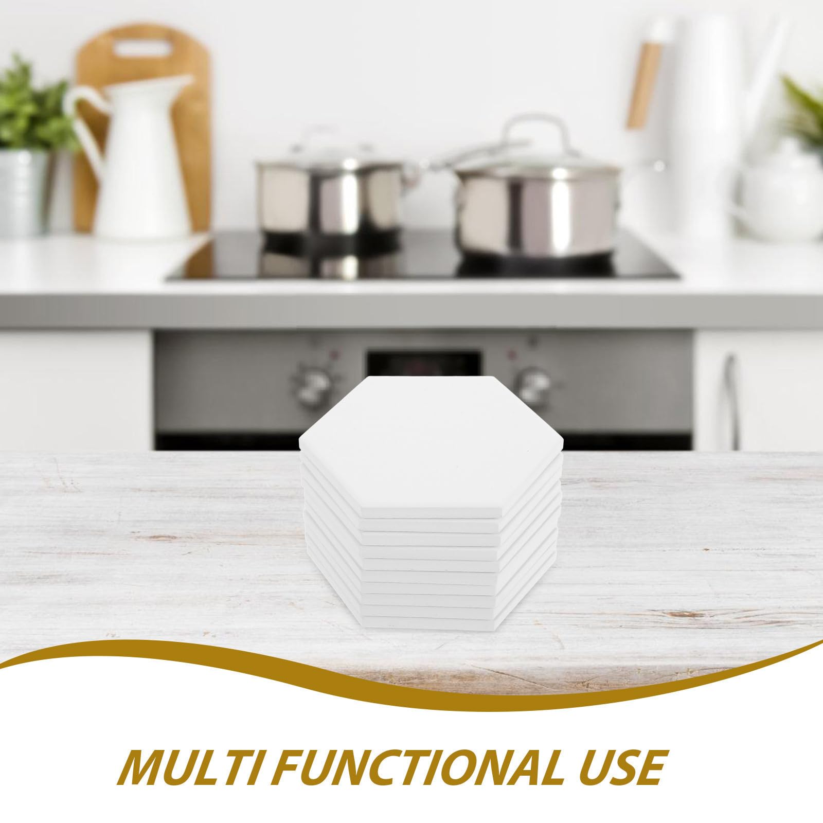 Posavasos de Cerámica Hexagonales DIY, Juego de 10, Blancos, Absorbentes y Antideslizantes para Proyectos de Transferencia de Calor en Cocina y Mesa