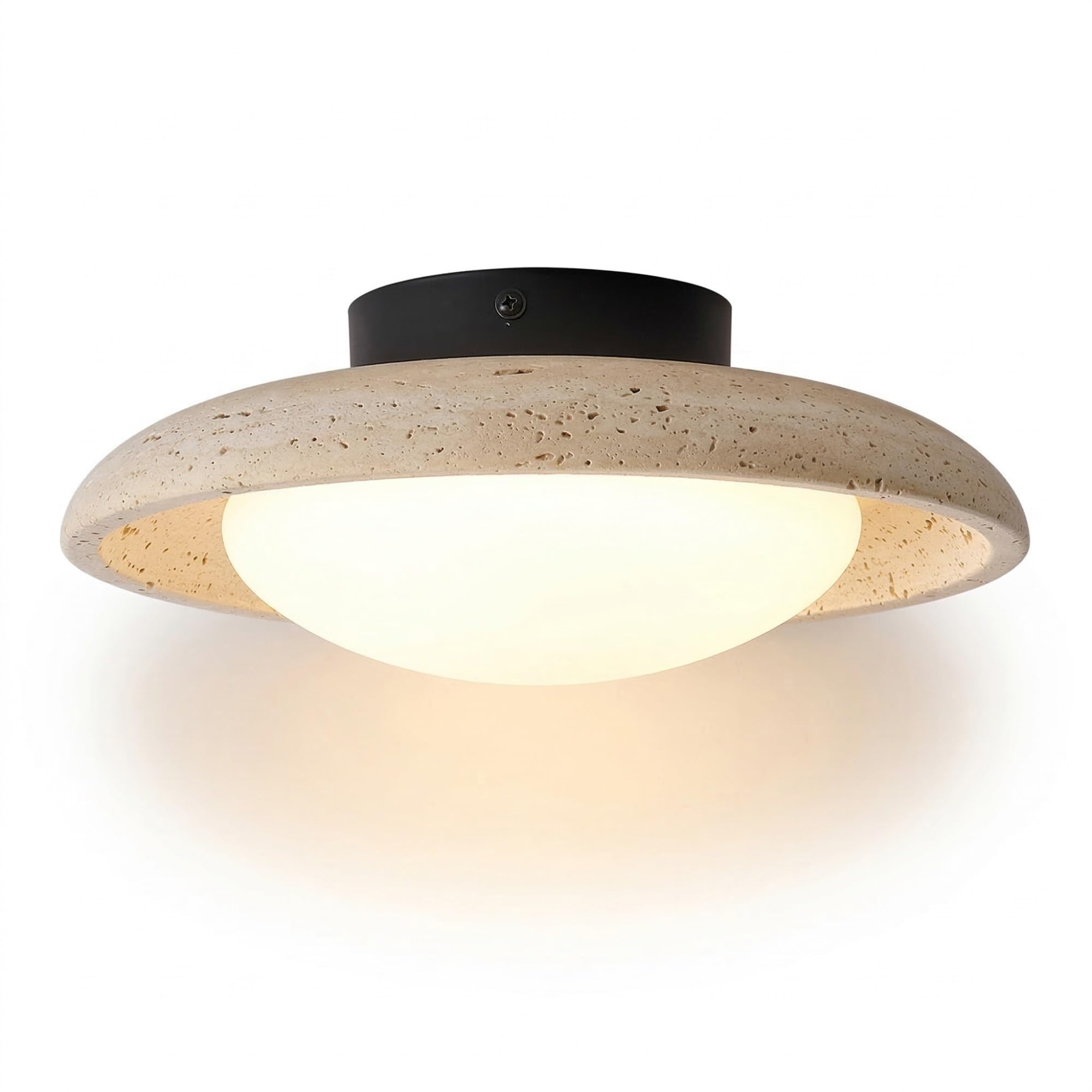 NHPJFDC Cream Stone Flush Mount Ceiling Light, Natural Round Stone Ceiling Lamp, Low Profile LED Fixture for Hallway, Entryway, Cloakroom, Balcony, Bedroom, Apartment, Corridor Residential