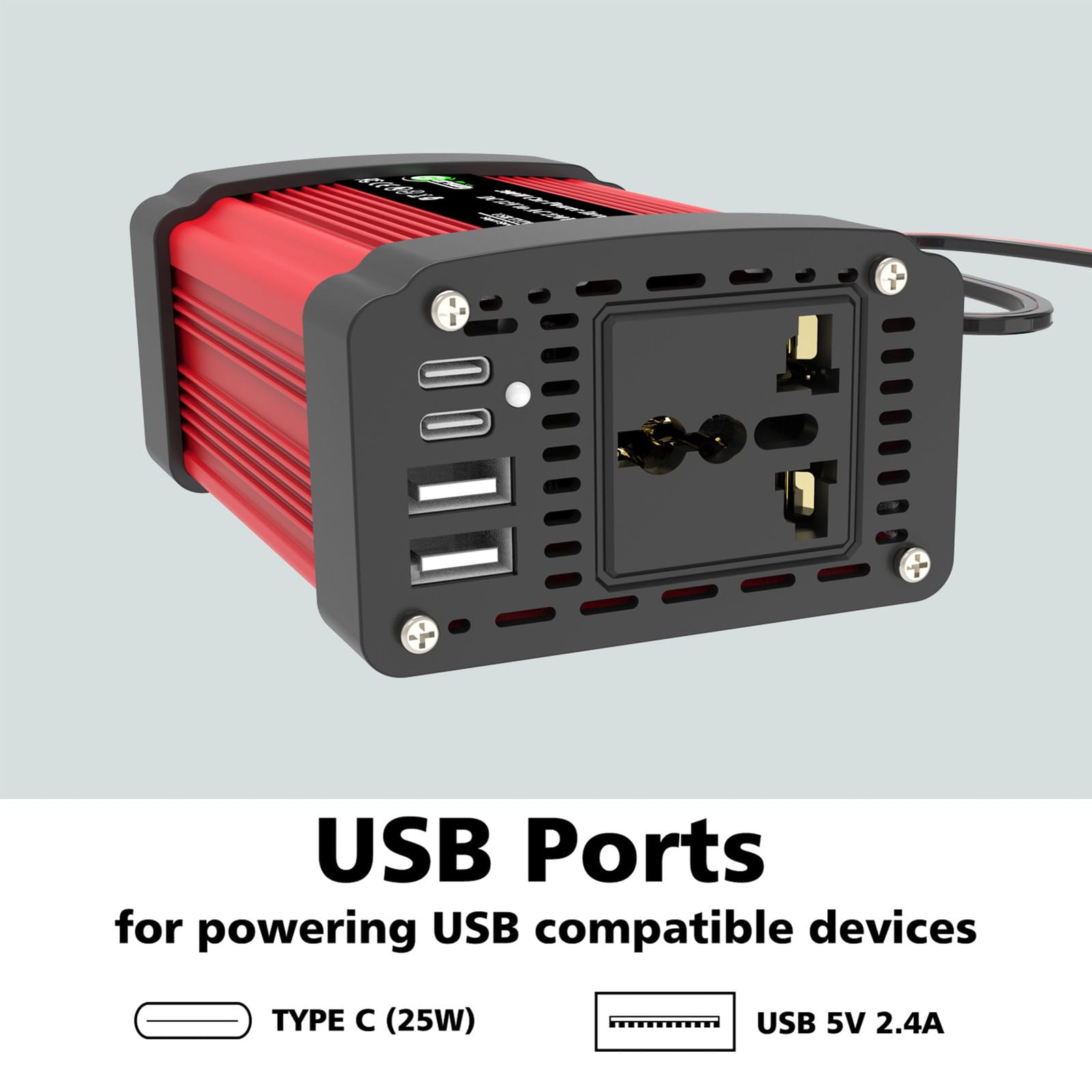 300W/600W 12V 220V Inverter Onda Pura con Doppia Porta USB Smart Type-C da 2,4 A per Camper Auto Convertitore di Potenza