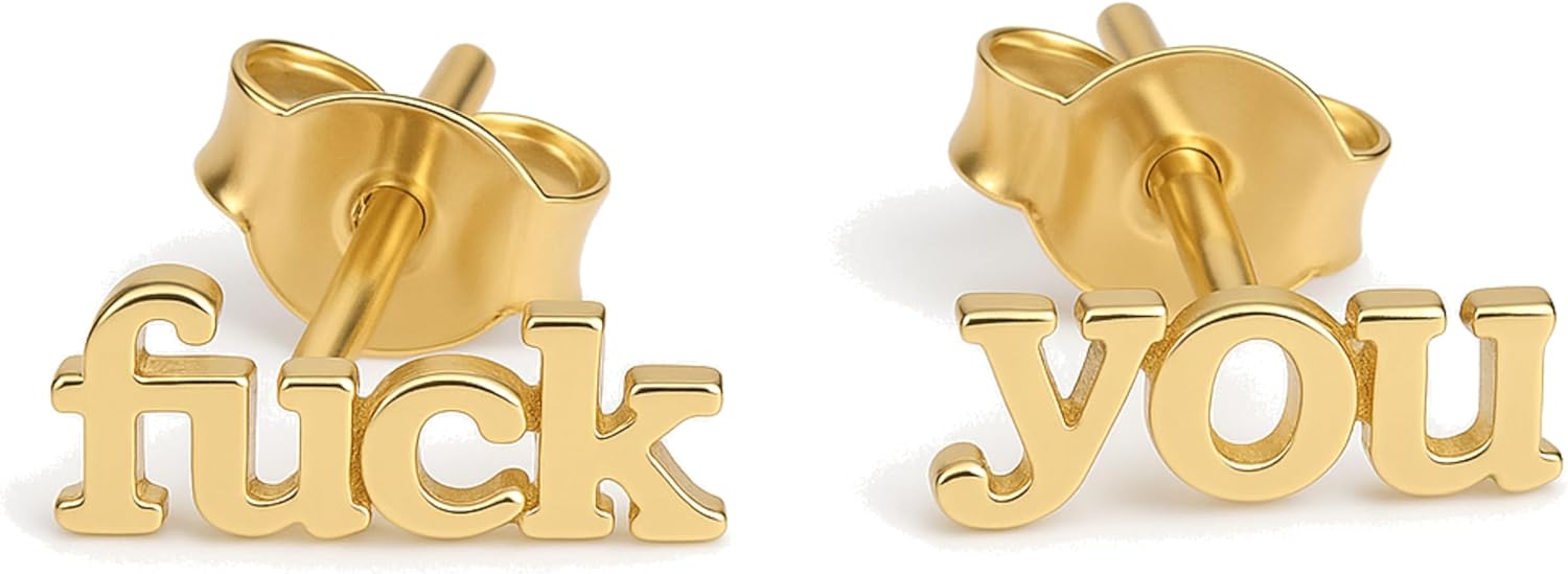 Women's Fuck You Handmade Tiny Dainty Sterling Silver Stud Earrings - Minimalist Jewelry Gift Ideas
