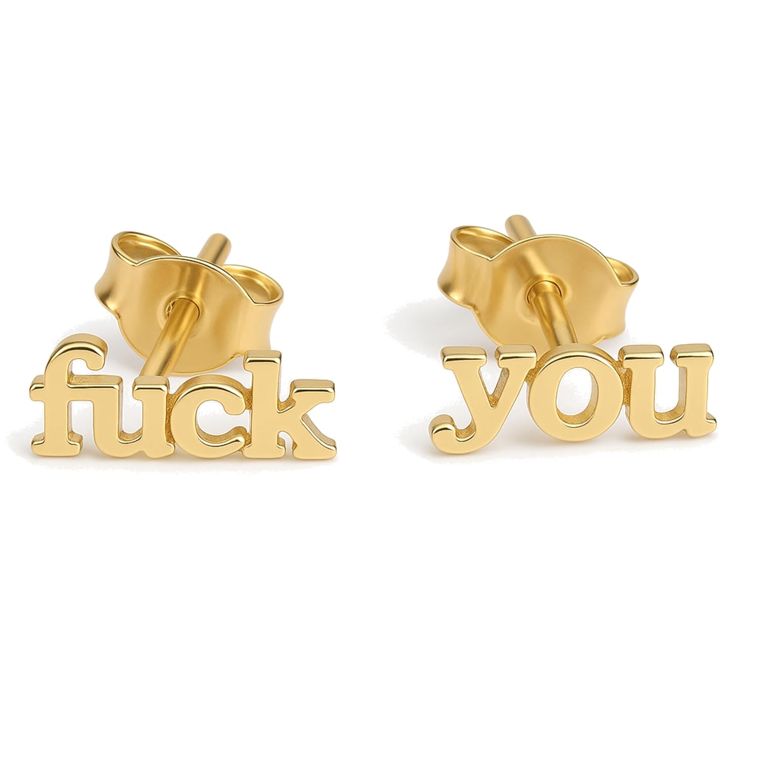 Women's Fuck You Handmade Tiny Dainty Sterling Silver Stud Earrings - Birthday Valentine's Mother's Day Gift - Minimalist Jewelry Gift Ideas - Third Finger Earrings (yellow-gold-plated-silver)