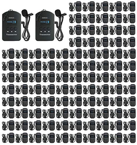 EXMAX EXD-101 Sistema inalámbrico de transmisión de voz 2.4GHz Receptor para 23 horas de trabajo Ideal para viajes, conferencias, iglesias (2 transmisores 100 receptores) miniatura 1