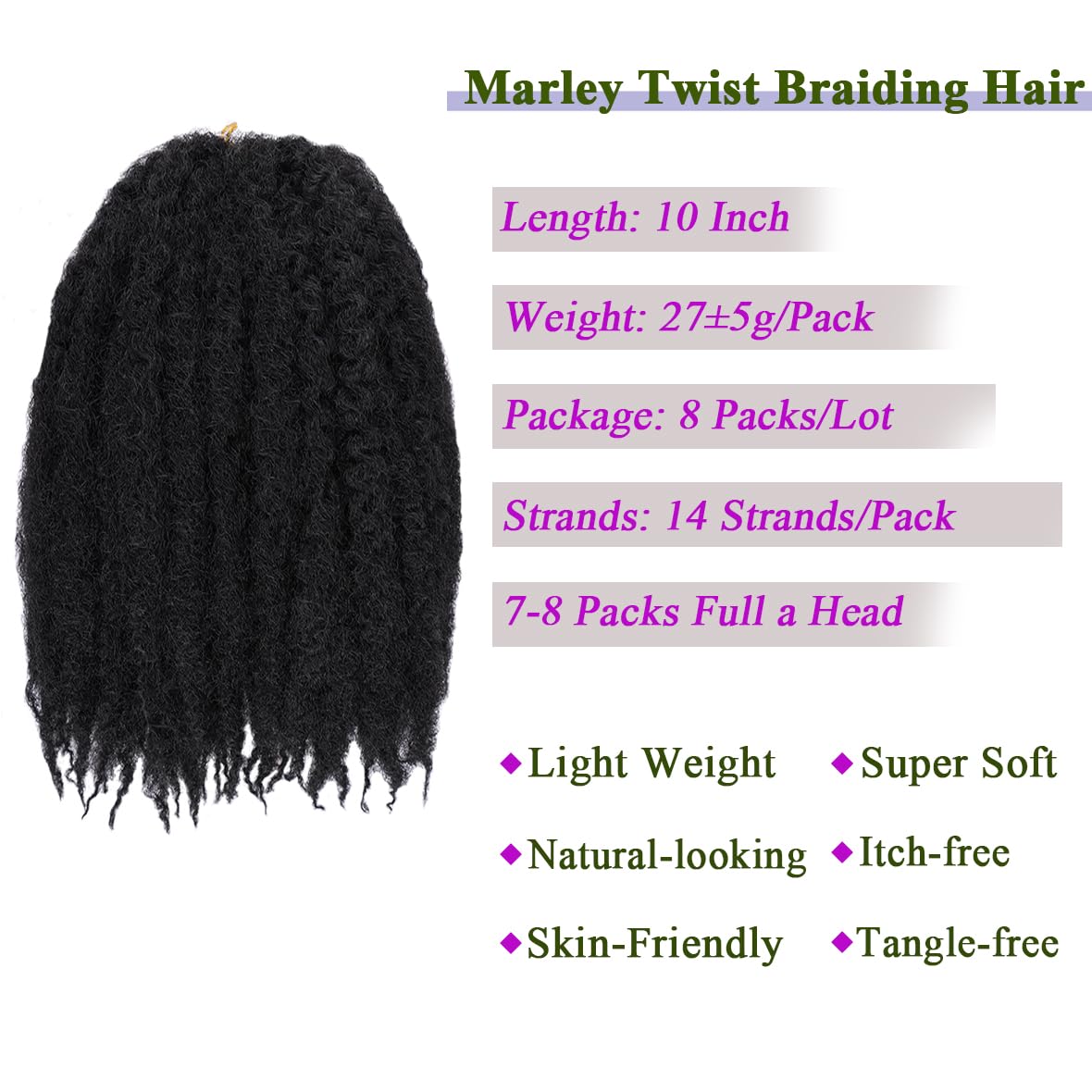 Kachanaa 10 Inch Marley Twist Hair for Senegalese Twist Braiding 8 Packs Afro Kinky Curly Marley Hair Extensions for Bubble Braids Jumbo Braiding Hair /1B# - Image 3