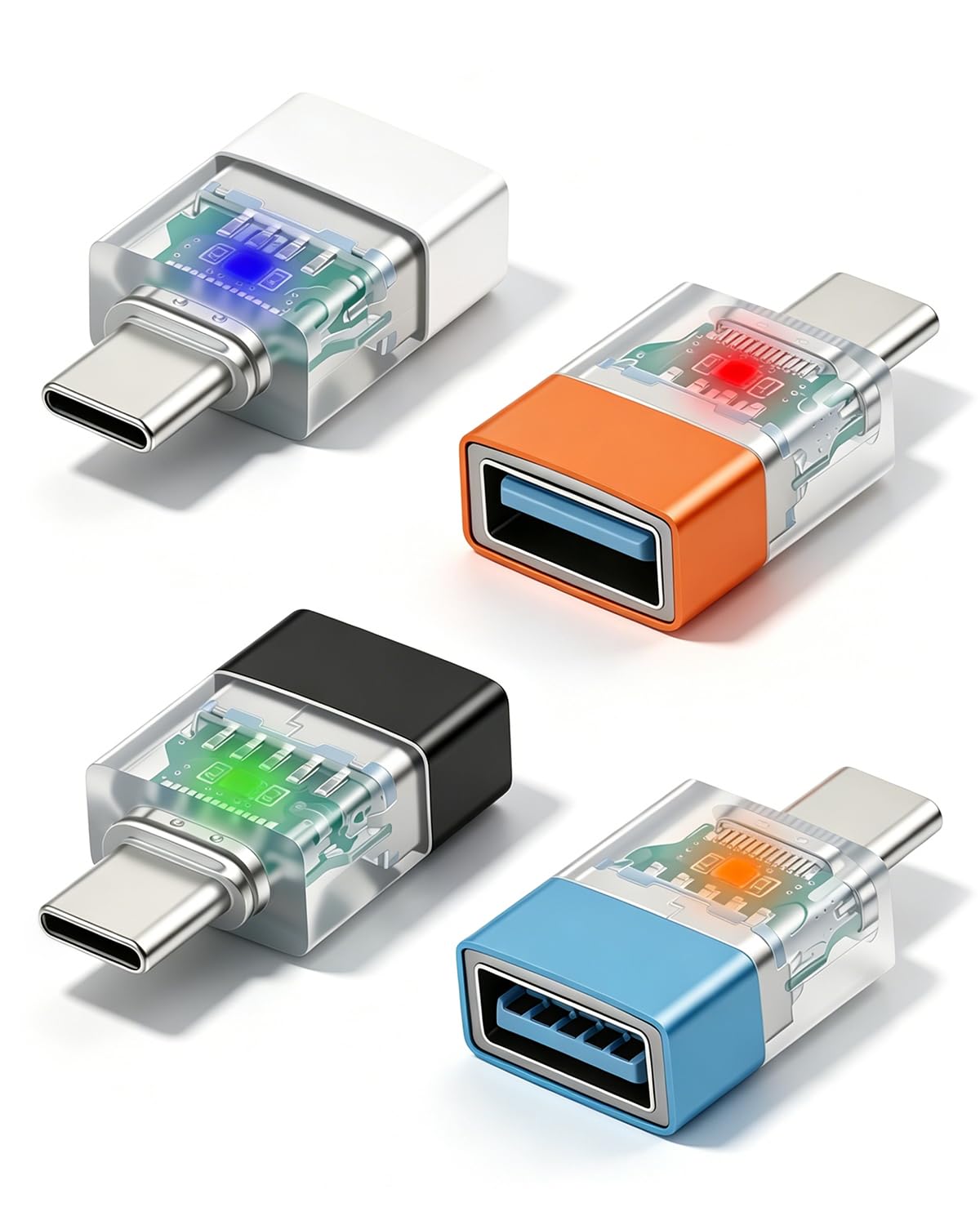 GELRHONR USB to USB C Adapter,USB 3.0 Female to Type C Male OTG,4Pack