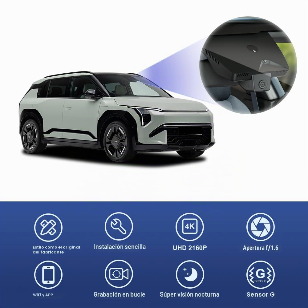 Fitcamx Dashcam 4K Adecuado para Kia EV3 2024 2025 2026(HD2-EV000), OEM Camara para Coche, 2160P UHD Video WIFI, Sensor G, Grabación en Bucle, WDR Dash Cam, Plug&Play, Visión Nocturna, Tarjeta de 64GB