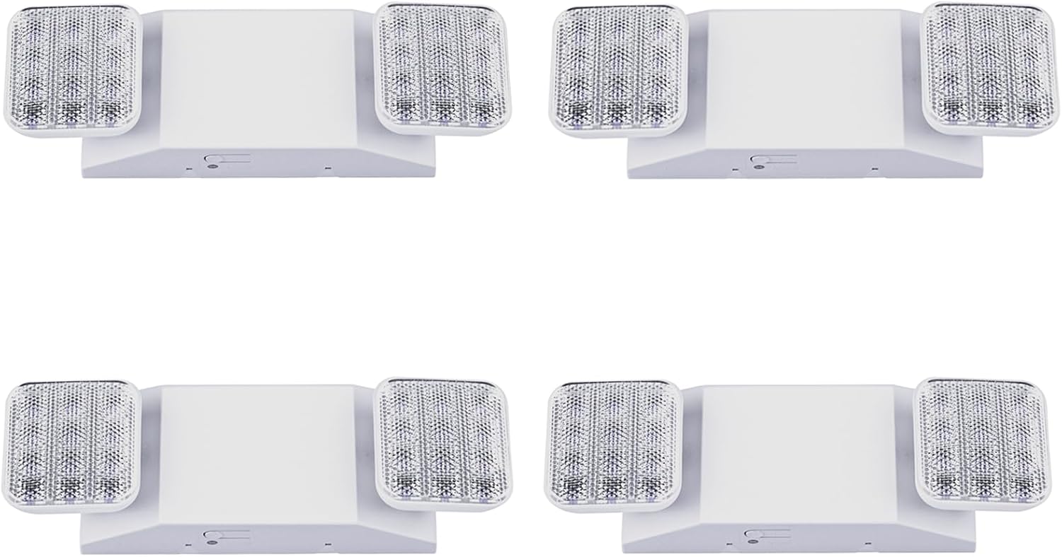 Indoor Emergency Lights with Battery Backup (90 Minutes), 2 Adjustable LED Heads of Energy Outage, Wall Mount, Onerous Wired, Take a look at Change and Cost Indicator 120-277V, Hearth Resistant (UL 94V-0) 4 Pack.