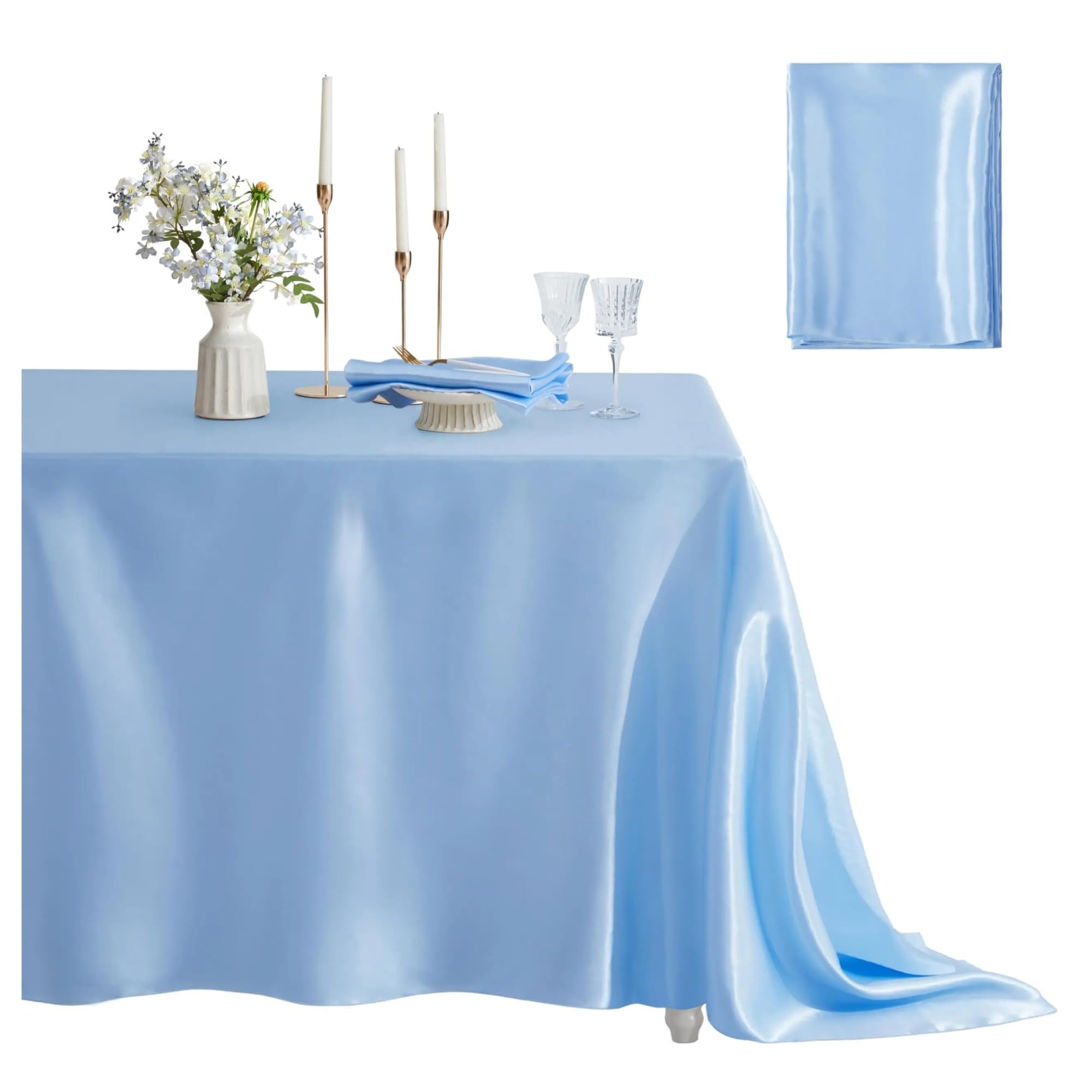 LuMOUzhou Reusable Rectangle Satin Tablecloth Satin Tablecloth Rectangle Multicolor Dining Wedding Party Banquet, 145x260cm(Blu)