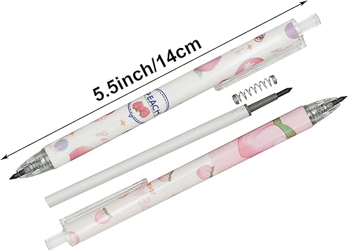 Miniatura 2 de Maydahui 12 lápices Kawaii Fruit Peach Everlasting Pencil retráctiles sin tinta de tecnología duradera, lápices mágicos para estudiantes, compañeros