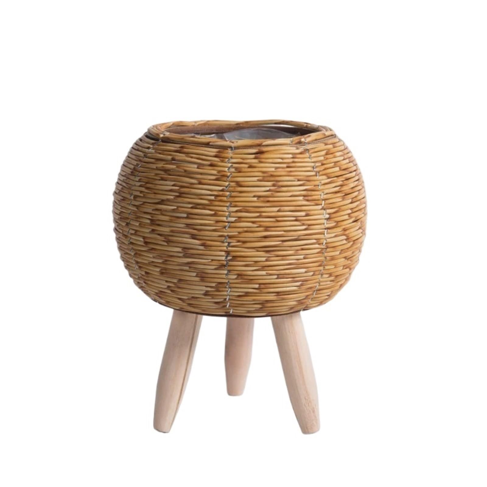 DUNSBY Woven Planter Rattan Flower Pot Hand Woven Shelf Planters Plant Stand Holder Basket Garden Decor Home Storage(A)