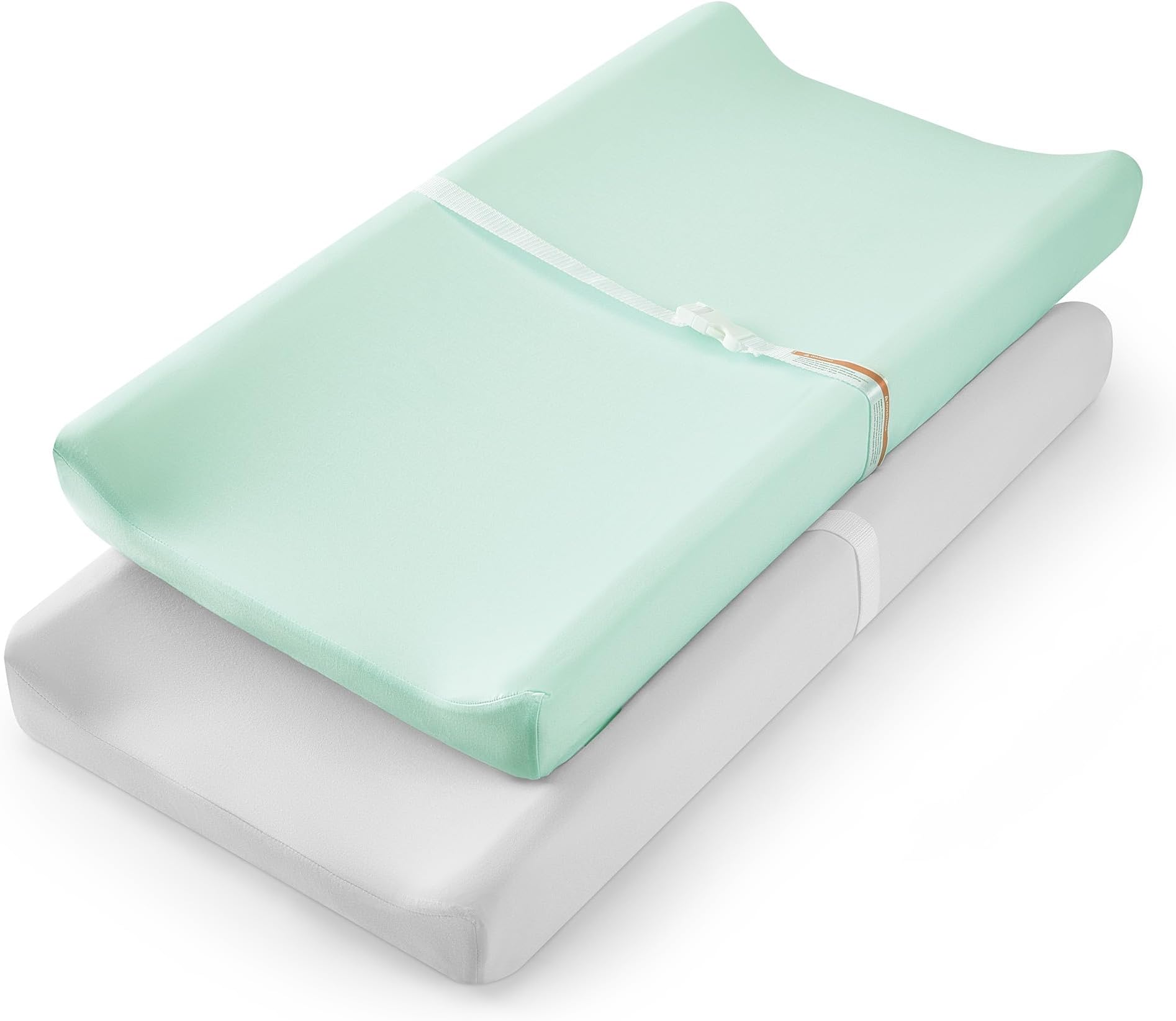 TILLYOU Jersey Knit Ultra Soft Changing Pad Cover Set-Cradle Sheet Unisex Change Table Sheets for Baby Girls and Boys-32"/34'' x 16"-Comfortable Cozy Hypoallergenic-2 Pack Lt Green & Lt Gray