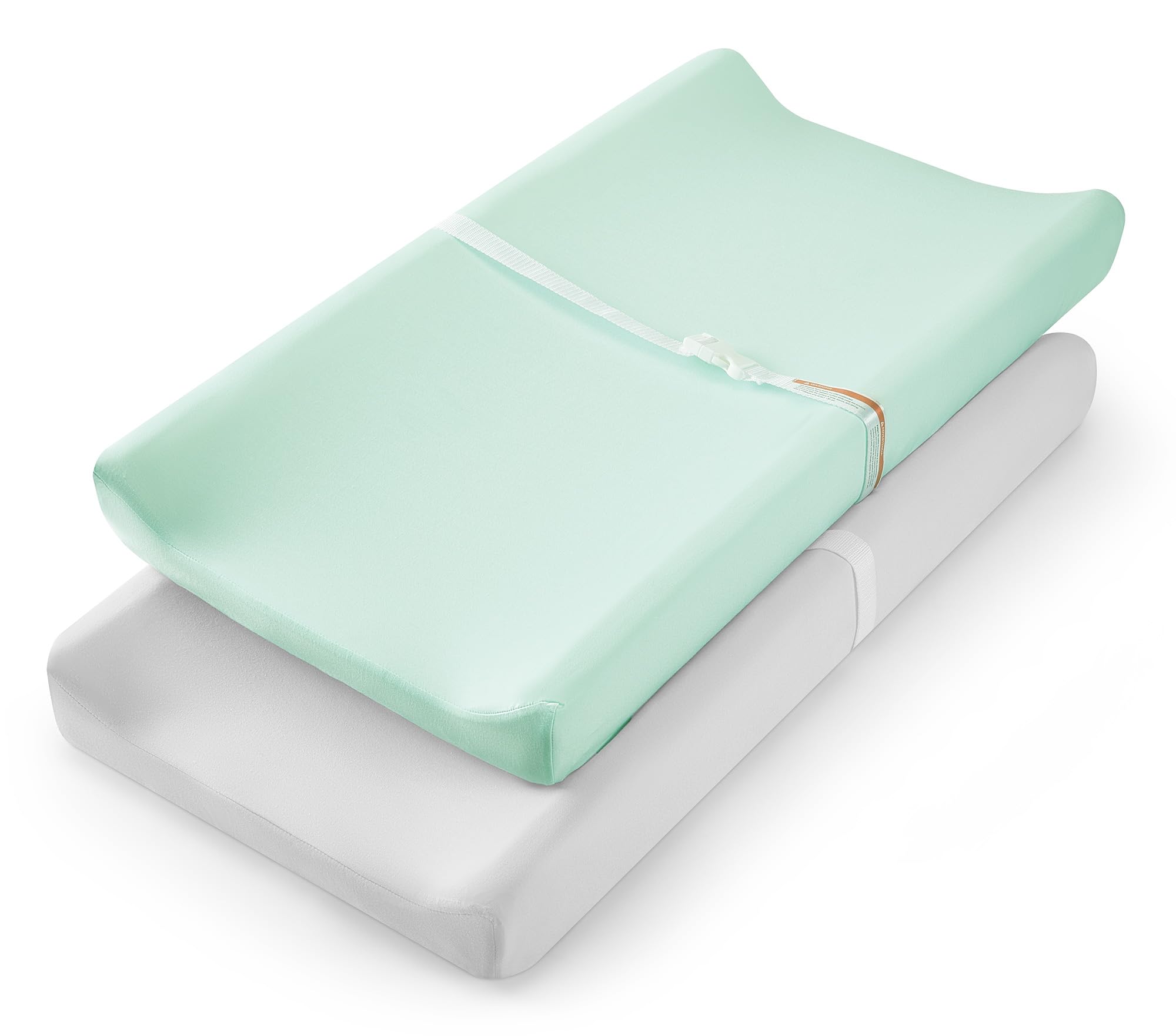 TILLYOU Jersey Knit Ultra Soft Changing Pad Cover Set-Unisex Diaper Change Table Sheets for Baby Girls and Boys-Fit 32"/34' x 16" Pad-Comfortable Cozy Cradle Sheets -2 Pack Lt Green & Lt Gray