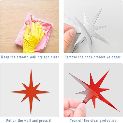 Miniatura 9 de 90 calcomanías de pared de espejo de estrella removibles para decoración de pared calcomanías de espejo acrílico 3D para paredes hogar sala de estar