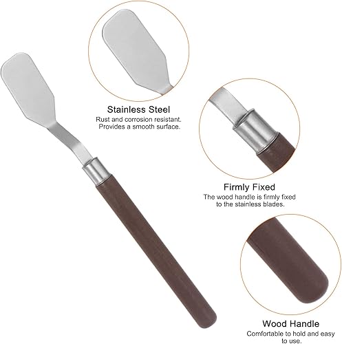 Miniatura 4 de 2pcs Paleta Cuchillos 0.709 in Ancho Acero Inoxidable Espátula Plana Pintura Cuchillo de Paleta con Mango de Madera para Óleo Acrílico Mezcla de