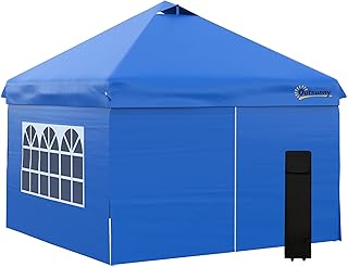 Outsunny - Carpa de jardín (3 x 3 m, altura ajustable, 4 paredes laterales, extraíbles, ventanas, bolsa de transporte con ruedas, color azul