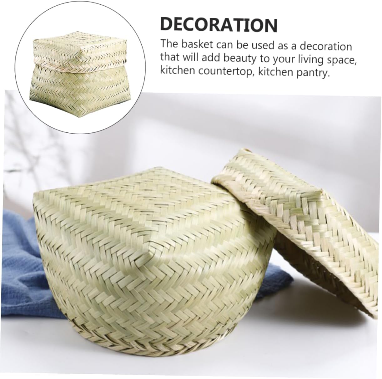 ULTECHNOVO 1pc Bread Baskets for Serving Bamboo Woven Lid Hanging Storage Bread Proofing