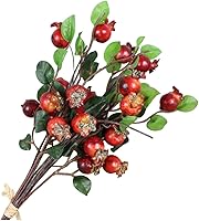 Vista 1 de Ramo floral de 5 tallos de bayas sintéticas, ramo de bayas de granada, mini plantas, ramas de rosa mosqueta sintética, tallos de bayas artificiales