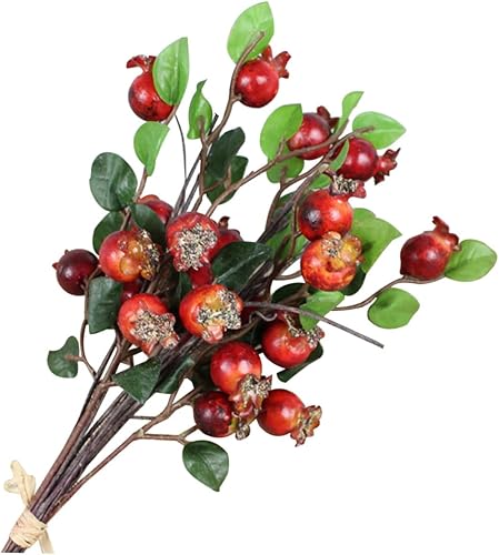 Ramo floral de 5 tallos de bayas sintéticas, ramo de bayas de granada, mini plantas, ramas de rosa mosqueta sintética, tallos de bayas artificiales