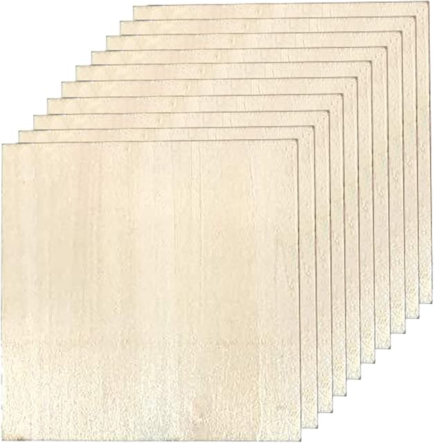 Balsa Wood Sheets, DOITEM 10Pcs Thin Wood Sheets Balsa Wood 100x100x2mm Wooden Blank for Cricut Maker Wood Craft Painting Engraved Model Making Projects