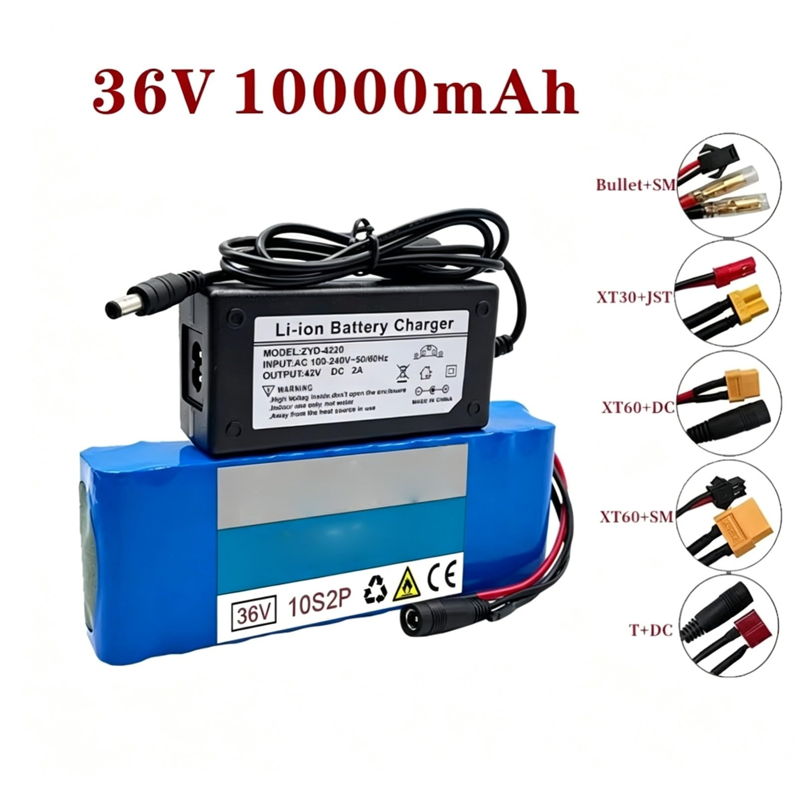 Batterie 36 V 10 Ah pour Vélo Électrique Et Trottinette Électrique, Batterie Lithium-ION Étanche, Bloc-Batterie De Remplacement avec Chargeur