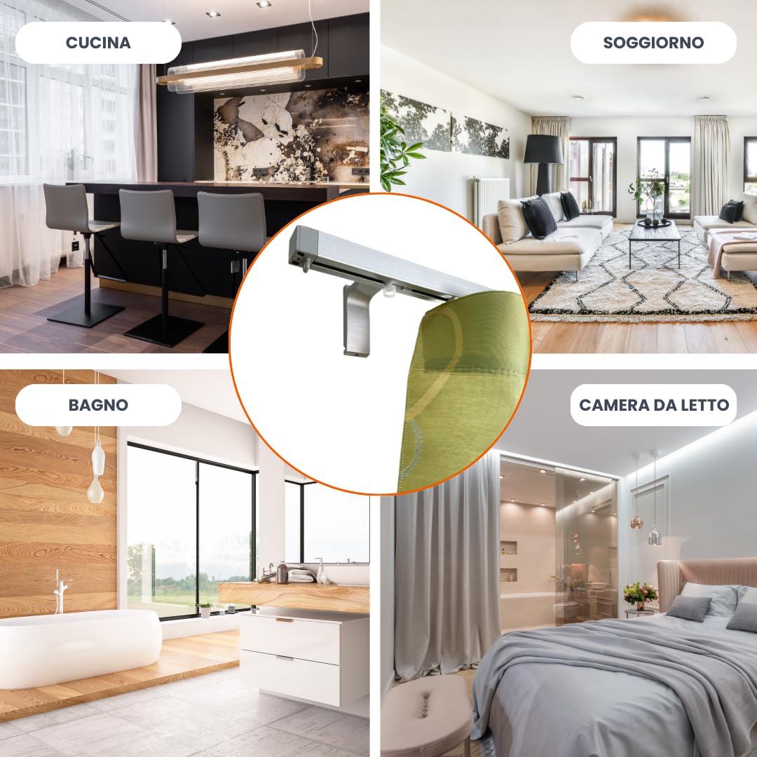TENDAGGIMANIA Rail rideaux plafond et mural modernes d'intérieur -Longeur 220 CM TAUPE avec jonction centrale-Idéal également pour rideau à vagues-Rail avec bouchons latéraux-Mouvement manuel