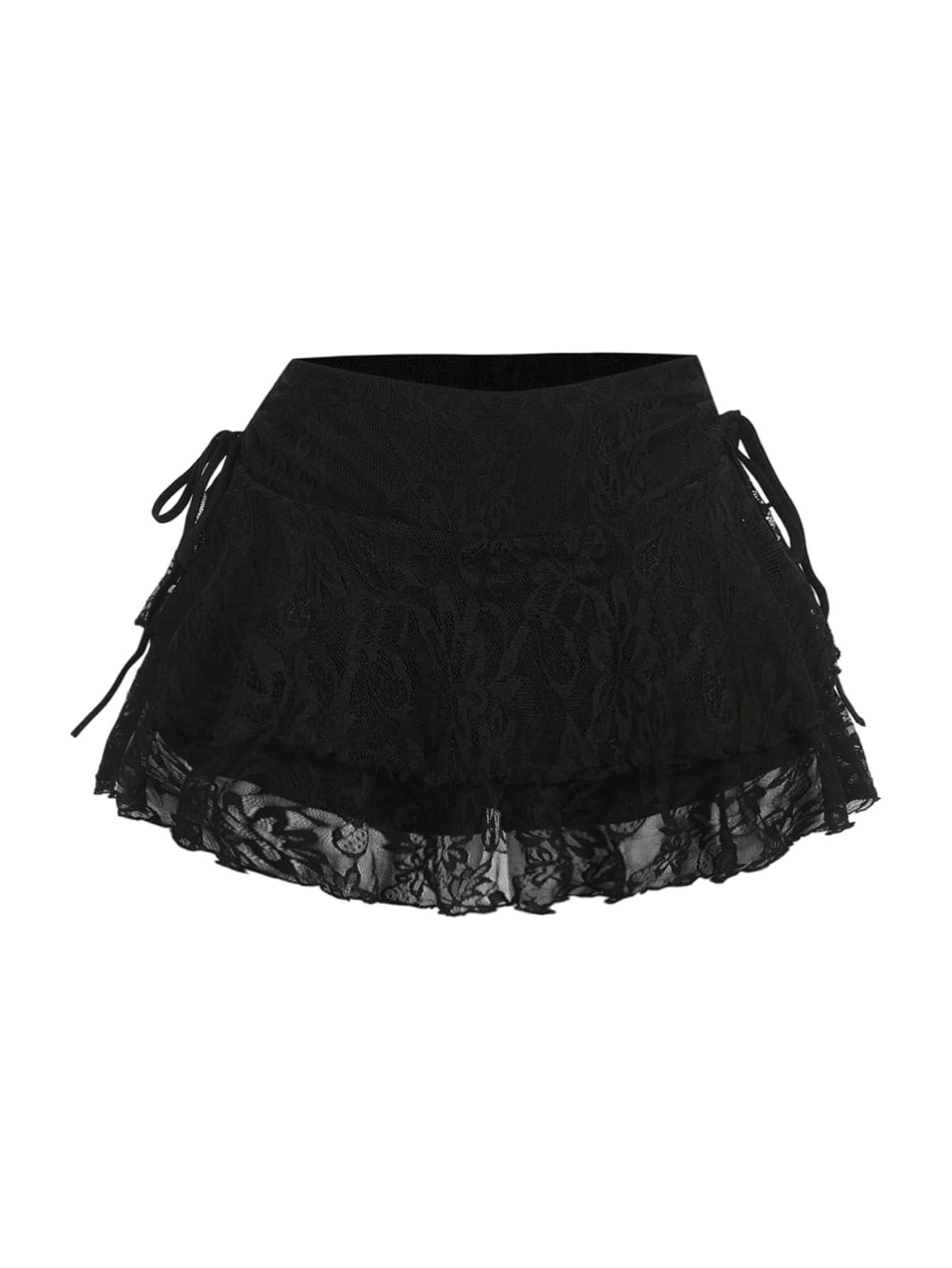 Women's Y2k Lace Ruffle Mini Skirt with Shorts Mesh High Waist Layered Skirts Skort Goth Skirt