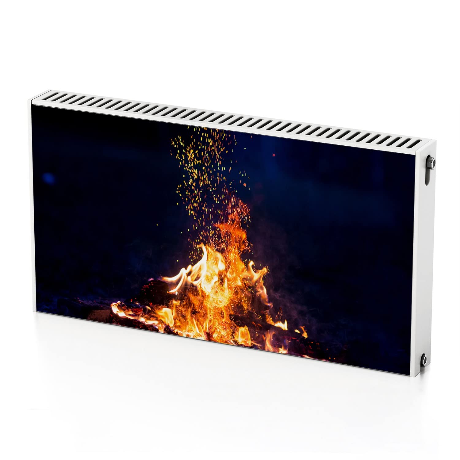 Tapis magnétique pour radiateur salon ambiance feu de bois