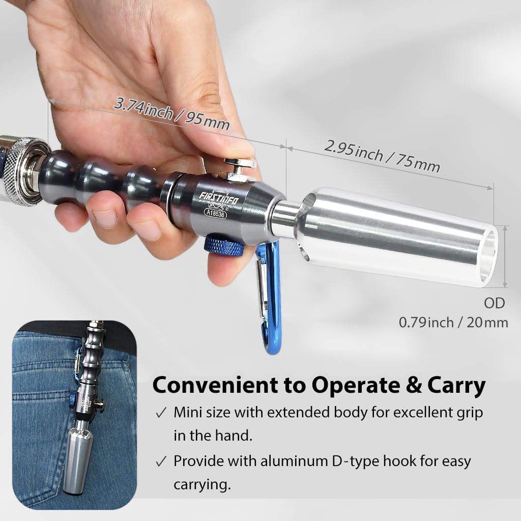 FIRSTINFO A18538US Mini Aluminum Windstorm Air Blow Gun– 2X High Flow Nozzle, Adjustable Flow