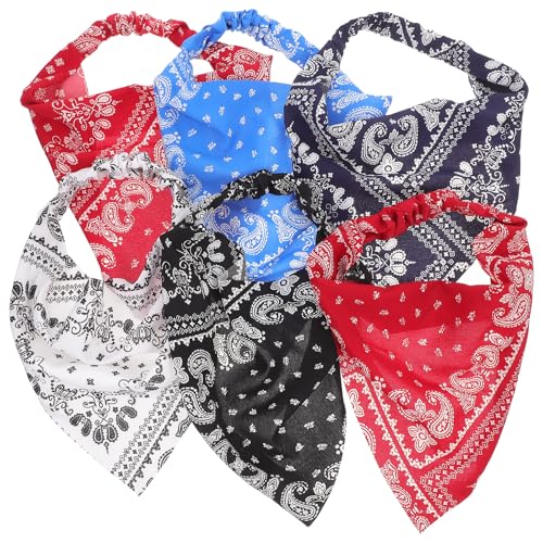 VILLCASE 6 Pañuelos Triangulares Pelo Mujer Banda Elástica, Toallas Protectoras de Gasa Suaves y Transpirables, (vino, Burdeos, Marino, Azul Claro) para Uso Diario y Fiestas