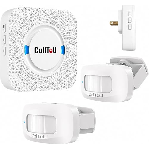 Bed Alarm for Elderly Care with 2 Motion Sensors and Plug-in Receiver, Caregiver Pager for Seniors, Bed Exit and Doorway Alert with Chime and Flashing Light, Hallway Motion Detector, No WiFi Needed